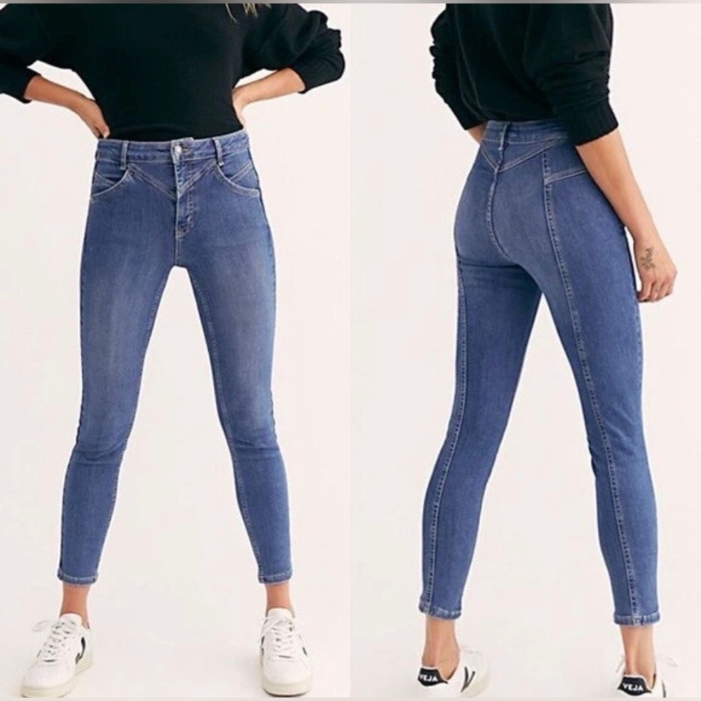 Free People Riley Seamed Skinny Jeans Blue Pants Sz 27 We The Free